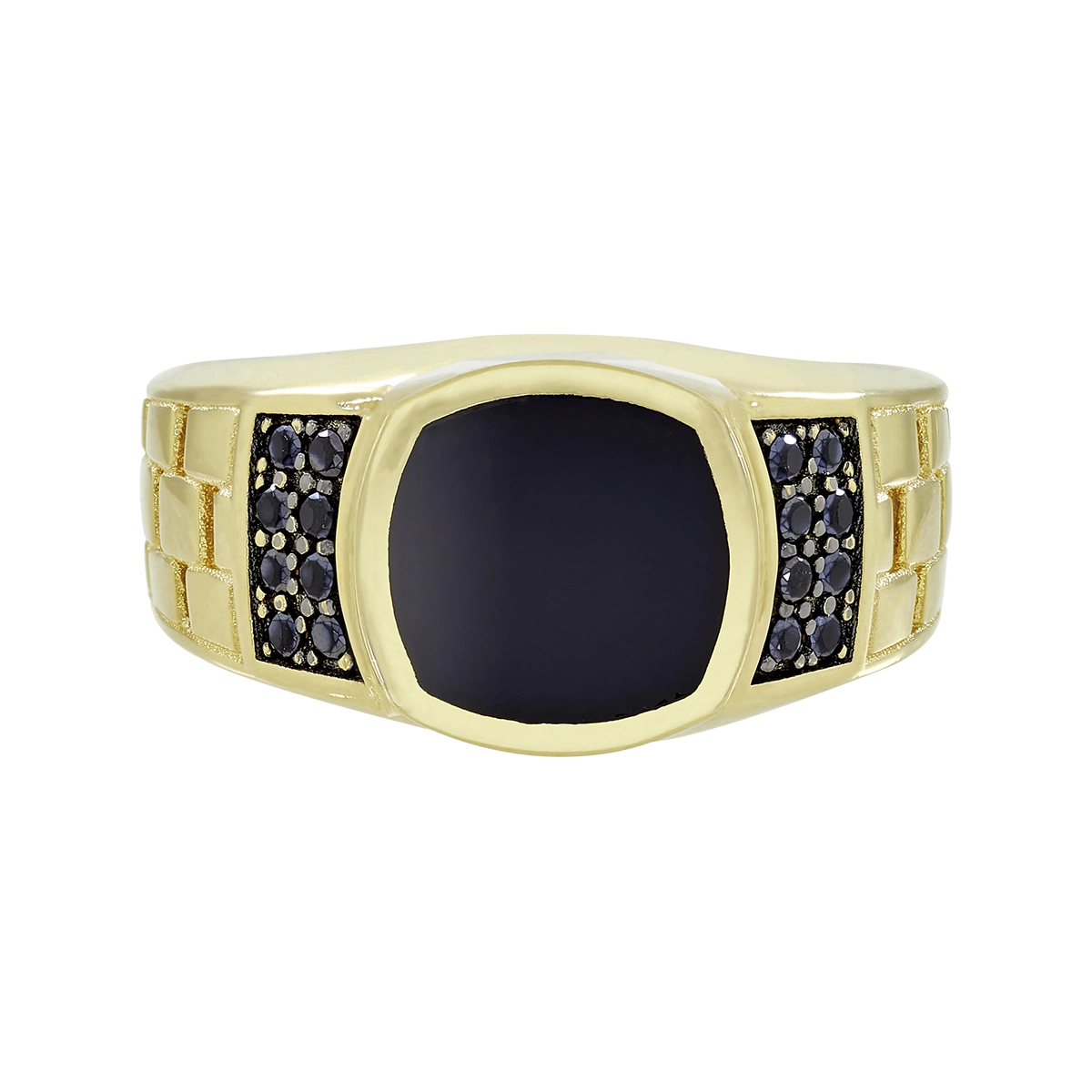 Anillo en oro amarillo de 18 Kilates, con ónix central y decoración en zircones