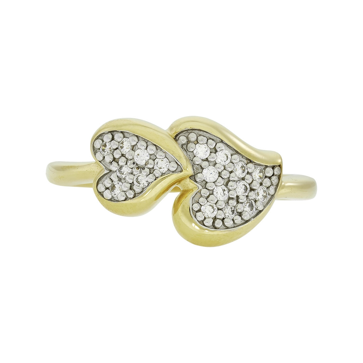 Anillo de corazones en oro amarillo de 18 Kilates, con zircones