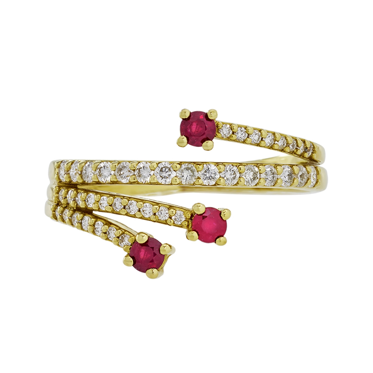 Anillo en oro amarillo de 18 Kilates, con rubís de 0.21 Ct y diamantes de 0.36 Ct