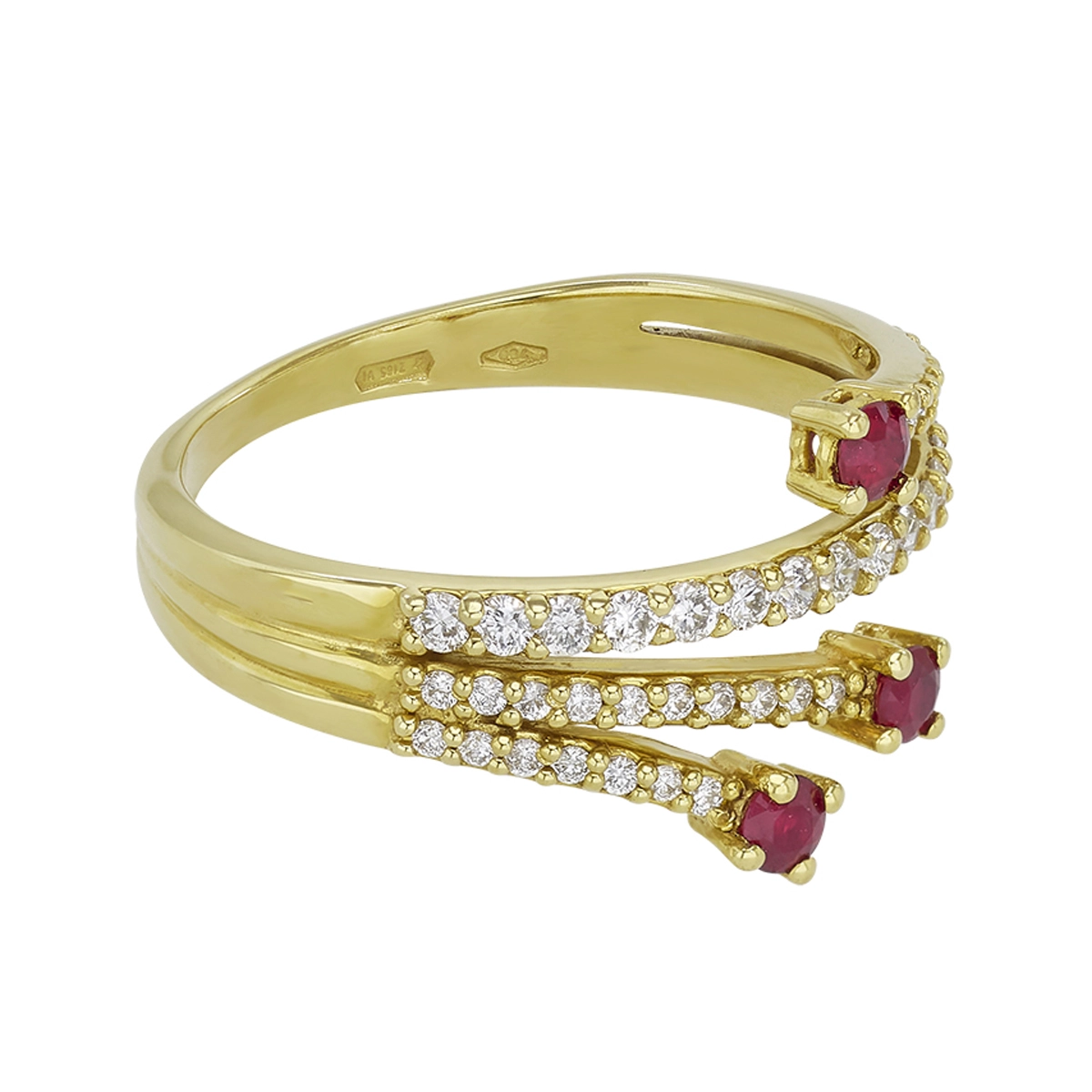 Anillo en oro amarillo de 18 Kilates, con rubís de 0.21 Ct y diamantes de 0.36 Ct