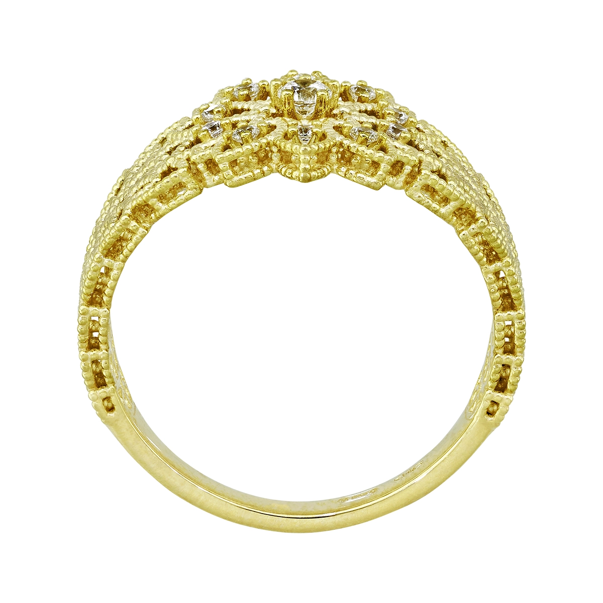 Anillo de flor en oro amarillo de 18 Kilates con visos, con zircones