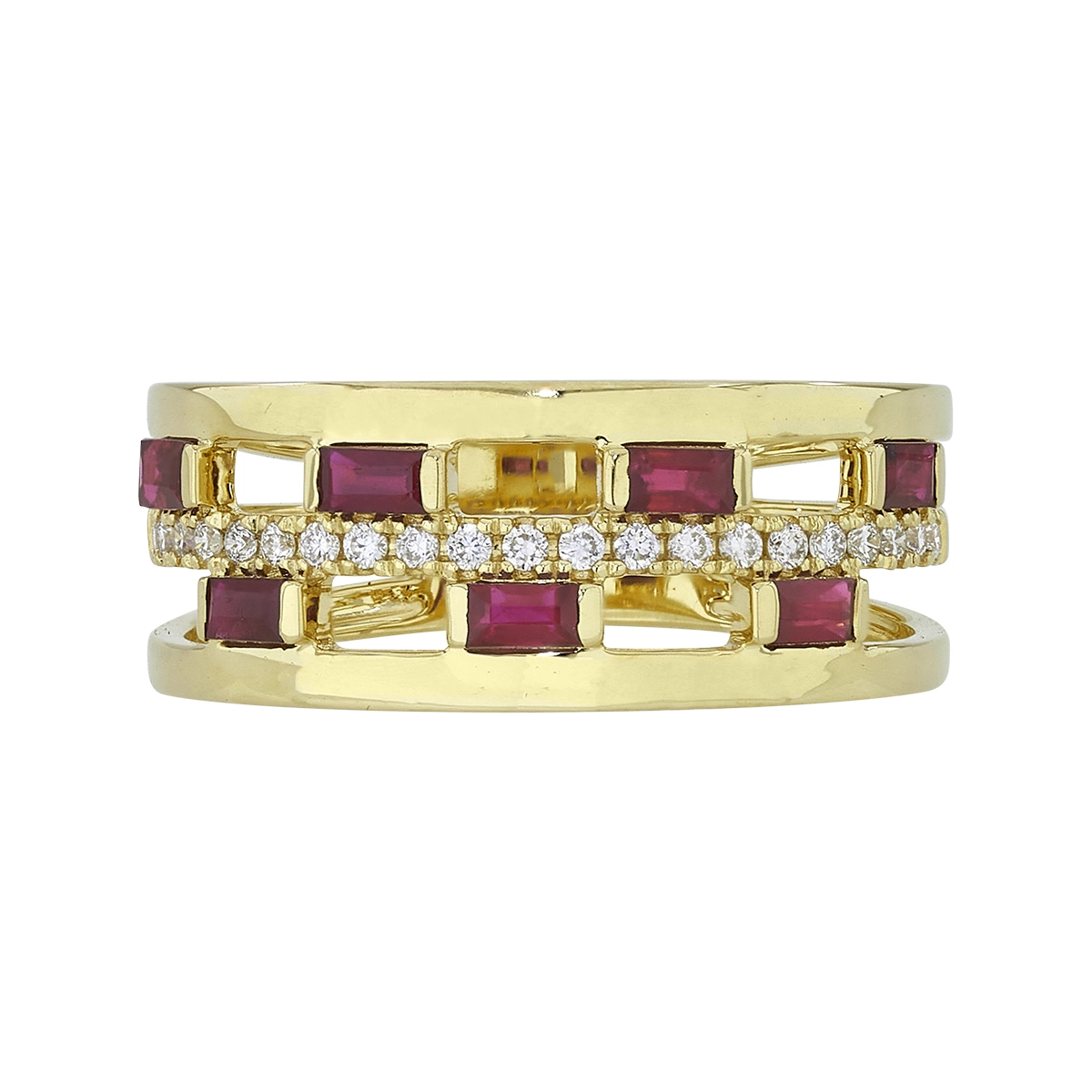 Anillo en oro amarillo de 18 Kilates, con rubís de 0.44 Ct y diamantes de 0.18 Ct