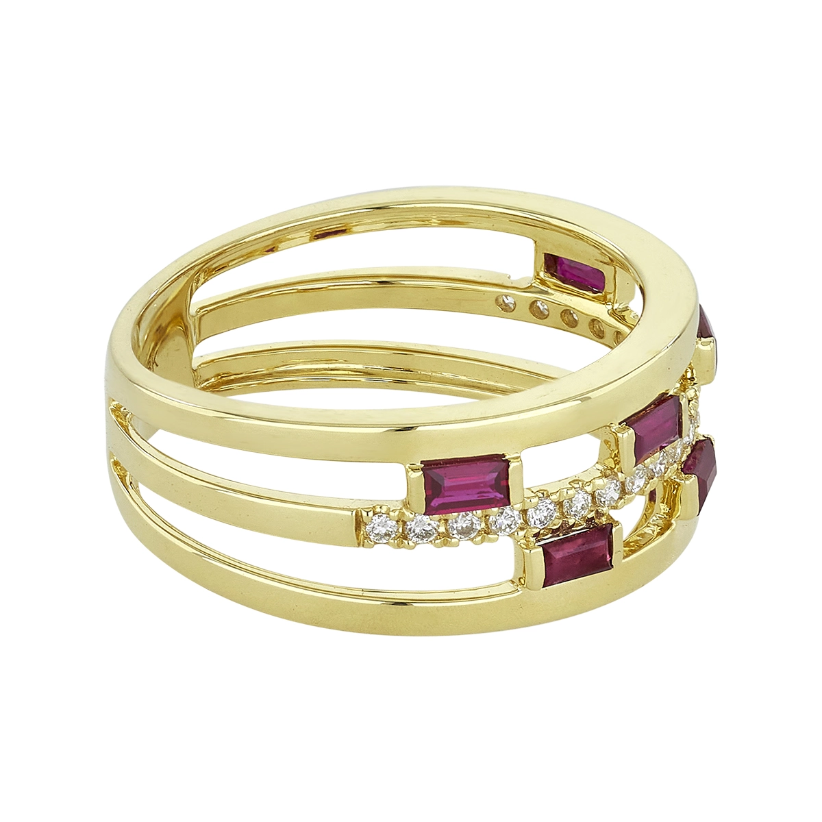 Anillo en oro amarillo de 18 Kilates, con rubís de 0.44 Ct y diamantes de 0.18 Ct