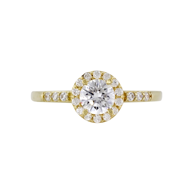 Anillo en oro amarillo de 18 Kilates, con zircón central y decoración en zircones