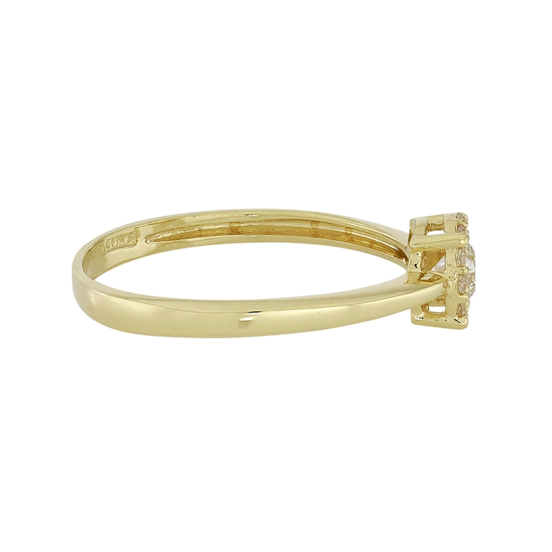 Anillo en oro amarillo de 18 Kilates, con zircón central y decoración en zircones