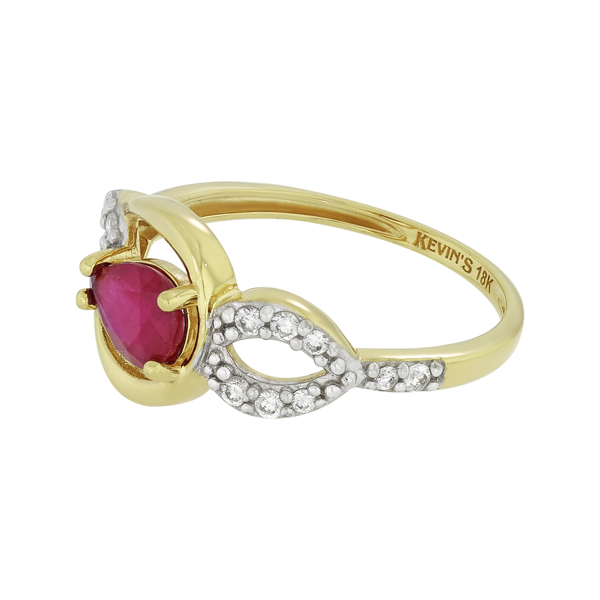 Anillo en oro amarillo de 18 Kilates, con rubí central de 0.90 Ct y decoración en diamantes de 0.18 Ct