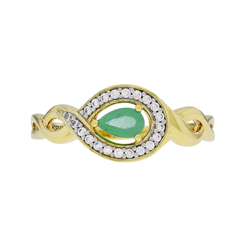 Anillo en oro amarillo de 18 Kilates, con esmeralda central y decoración en zircones