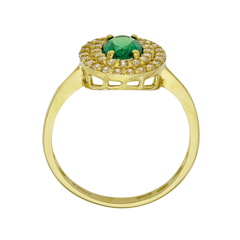 Anillo en oro amarillo de 18 Kilates, con zircón col central y decoración en zircones