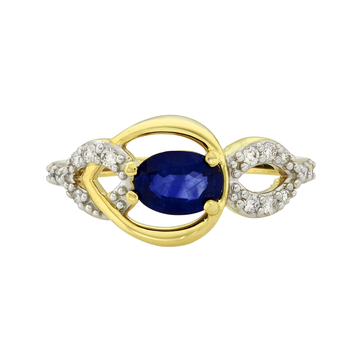 Anillo en oro amarillo de 18 Kilates, con zafiro central de 0.90 Ct y decoración en diamantes de 0.18 Ct