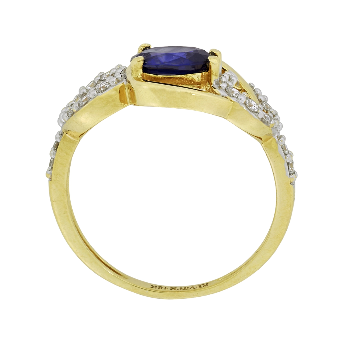 Anillo en oro amarillo de 18 Kilates, con zafiro central de 0.90 Ct y decoración en diamantes de 0.18 Ct