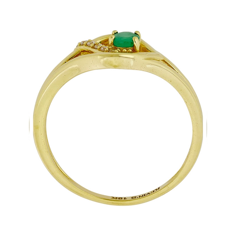 Anillo en oro amarillo de 18 Kilates, con esmeralda central y decoración en zircones