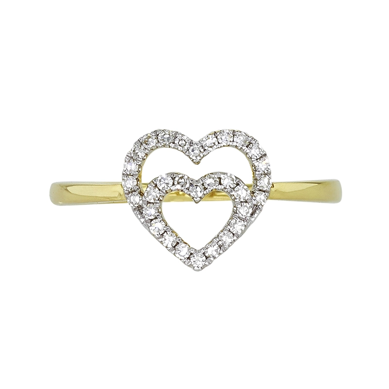Anillo de corazones en oro amarillo de 18 Kilates, con diamantes de 0.16 Ct