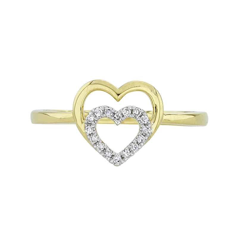 Anillo de corazones en oro amarillo de 18 Kilates, con diamantes de 0.08 Ct