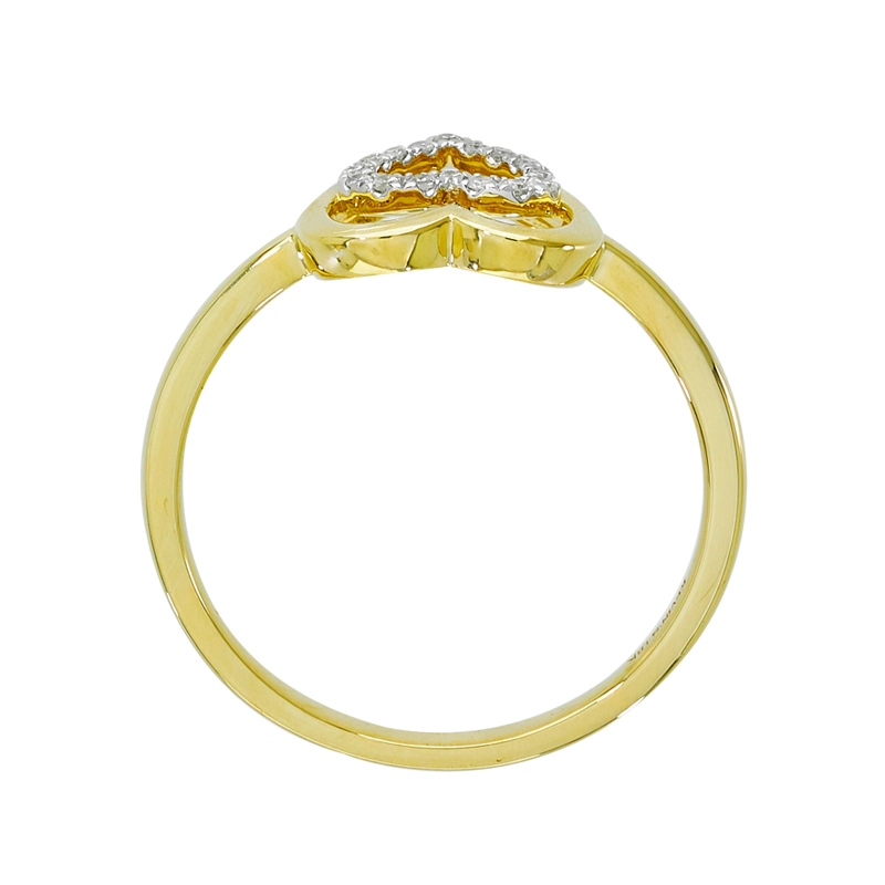 Anillo de corazones en oro amarillo de 18 Kilates, con diamantes de 0.08 Ct