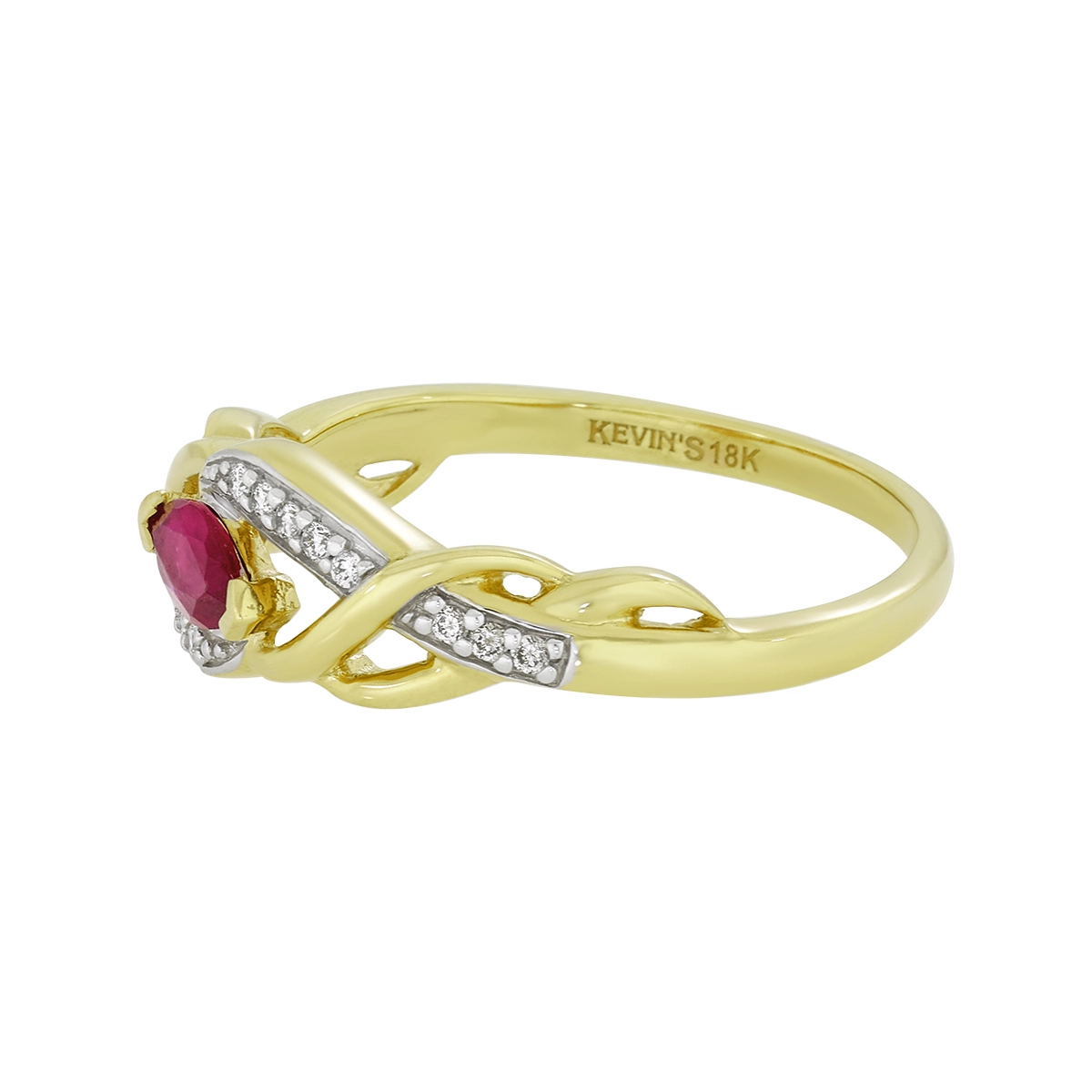 Anillo en oro amarillo de 18 Kilates, con rubí central de 0.30 Ct y decoración en diamantes de 0.08 Ct