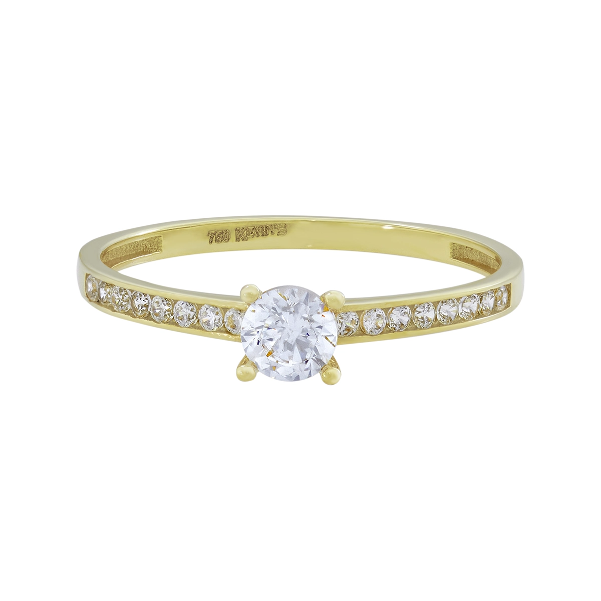 Anillo en oro amarillo de 18 Kilates, con zircón central y decoración en zircones