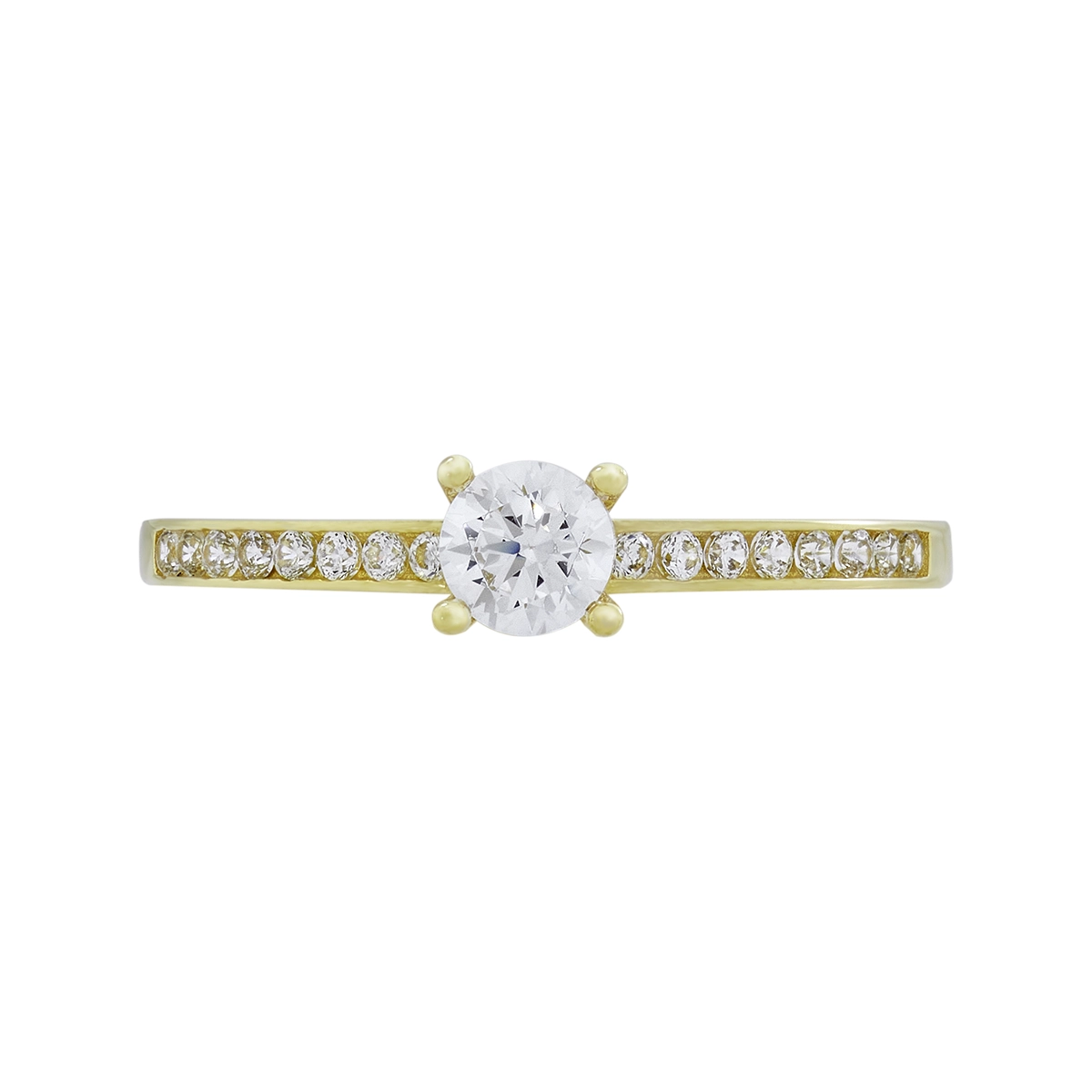 Anillo en oro amarillo de 18 Kilates, con zircón central y decoración en zircones
