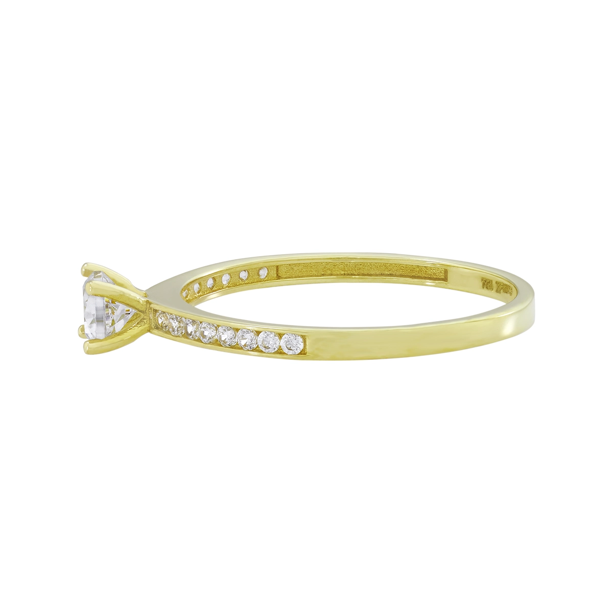 Anillo en oro amarillo de 18 Kilates, con zircón central y decoración en zircones