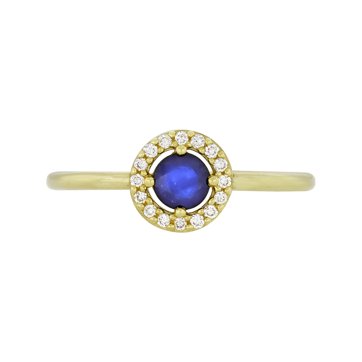 Anillo en oro amarillo de 18 Kilates, con zafiro central de 0.30 Ct y decoración en diamantes de 0.08 Ct