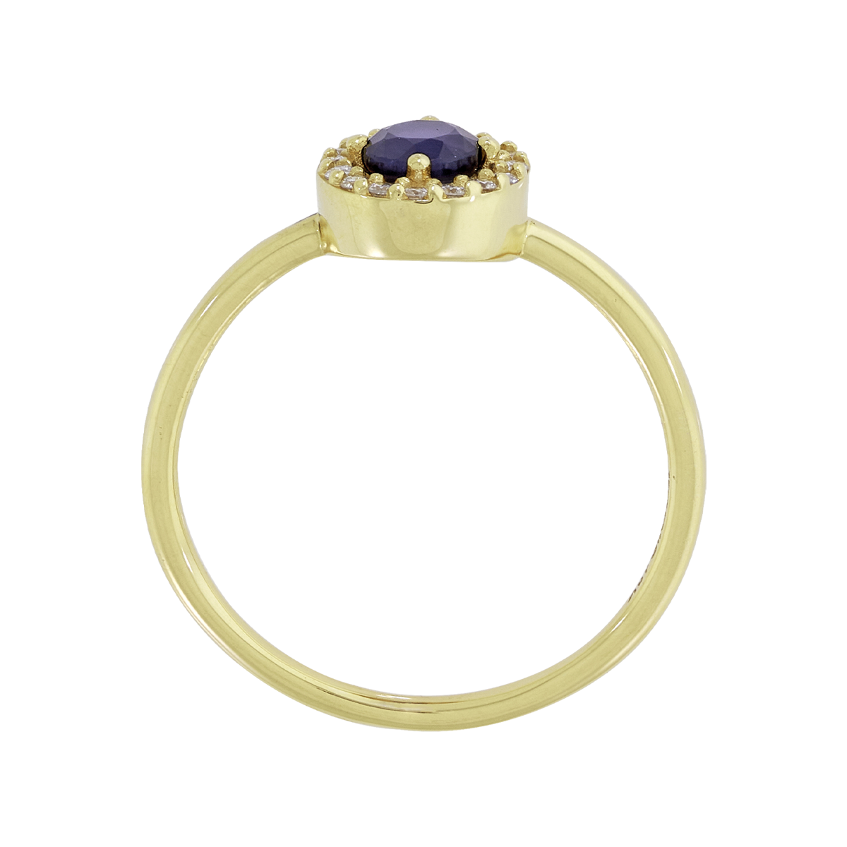 Anillo en oro amarillo de 18 Kilates, con zafiro central de 0.30 Ct y decoración en diamantes de 0.08 Ct