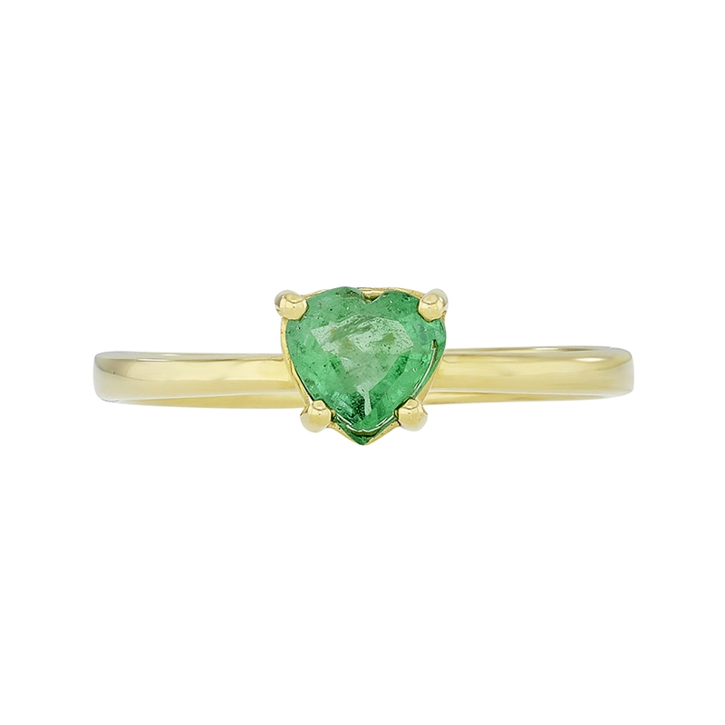Anillo en oro amarillo de 18 Kilates, con esmeralda central de 0.60 Ct