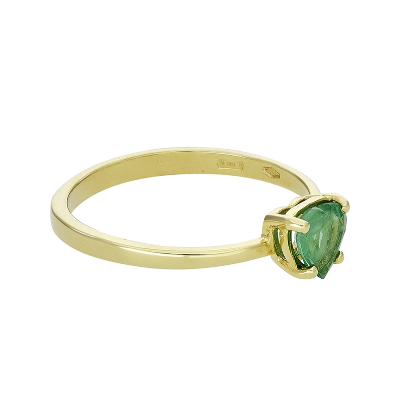 Anillo en oro amarillo de 18 Kilates, con esmeralda central de 0.60 Ct