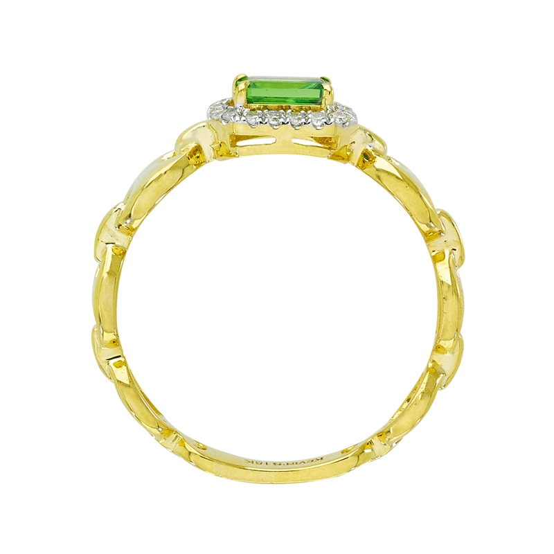 Anillo en oro amarillo de 18 Kilates, con granate central y decoración en diamantes de 0.09 Ct