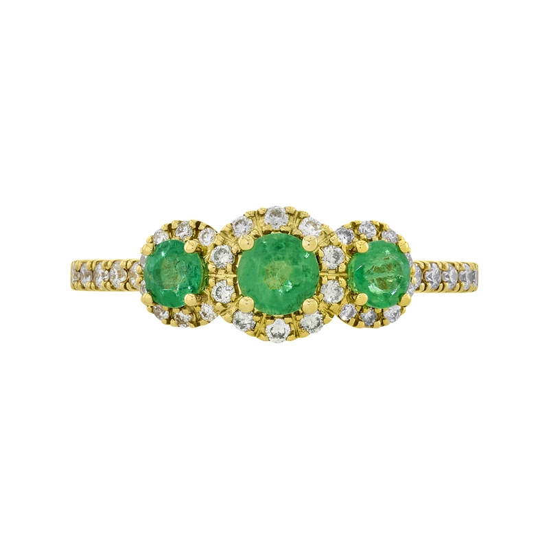 Anillo en oro amarillo de 18 Kilates, con esmeraldas de 0.40 Ct y diamantes de 0.20 Ct