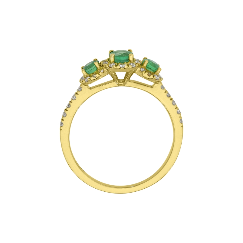 Anillo en oro amarillo de 18 Kilates, con esmeraldas de 0.40 Ct y diamantes de 0.20 Ct