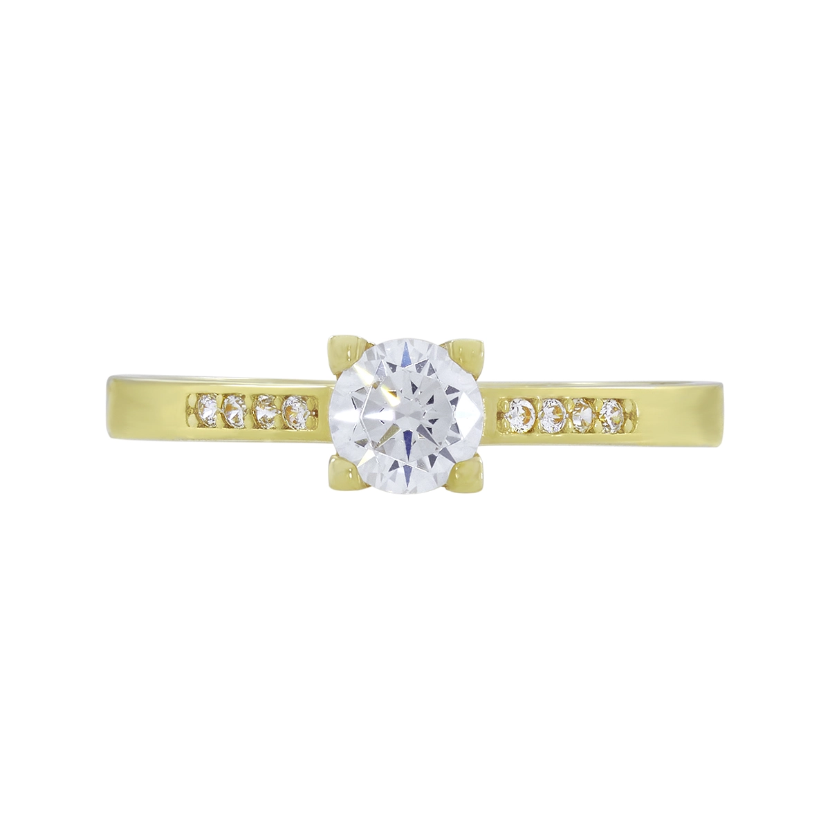 Anillo en oro amarillo de 18 Kilates, con zircón central y decoración en zircones