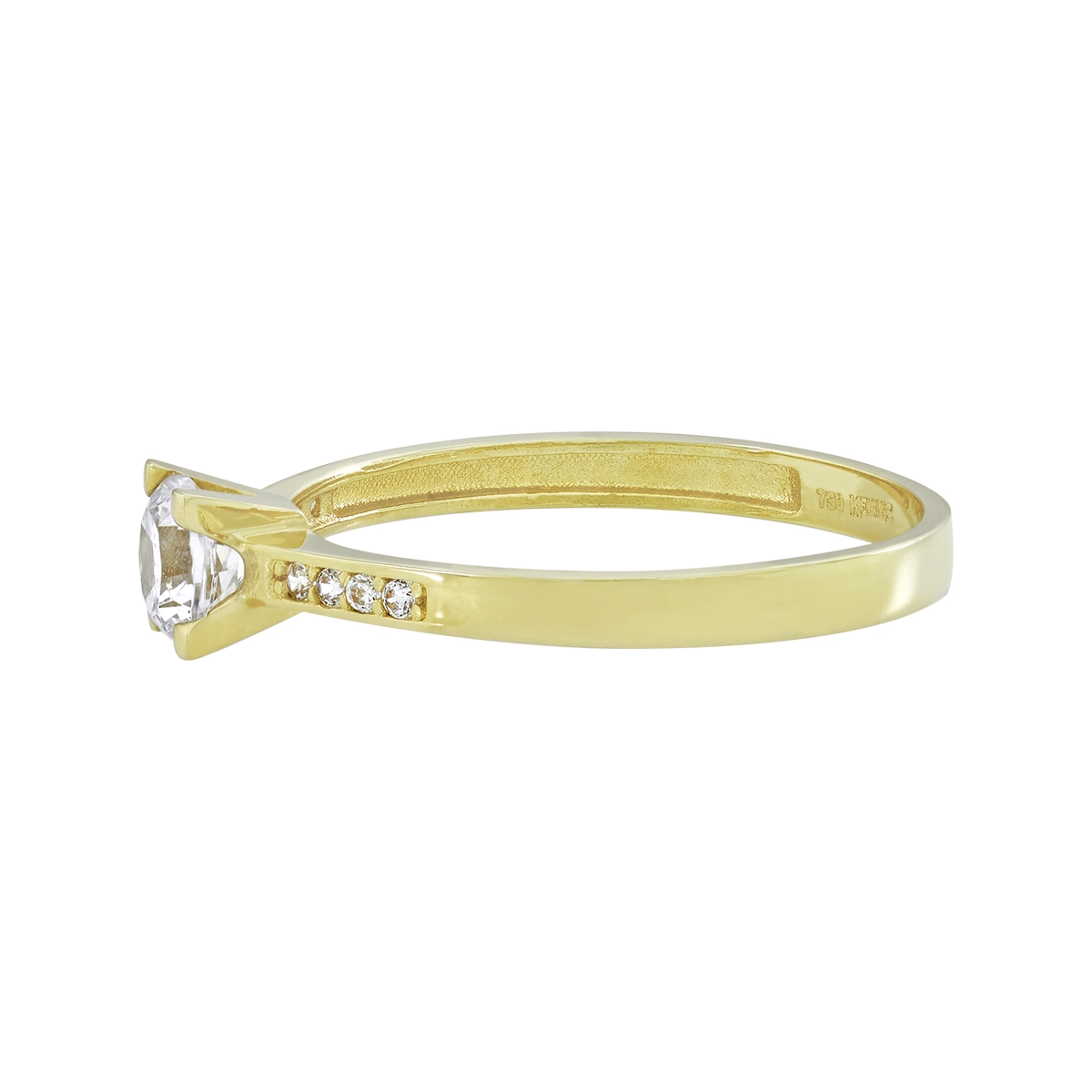 Anillo en oro amarillo de 18 Kilates, con zircón central y decoración en zircones