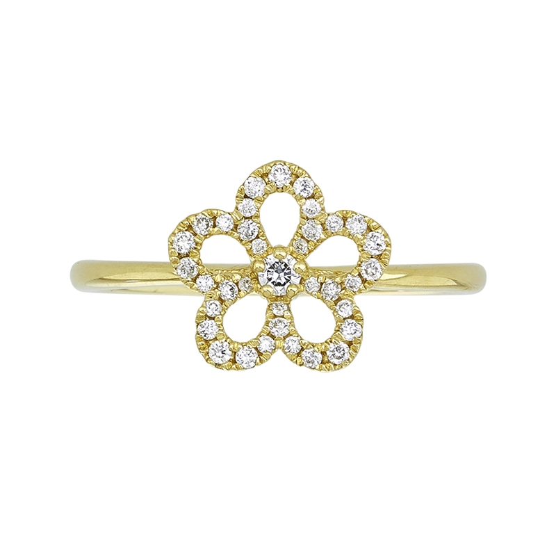 Anillo de flor en oro amarillo de 18 Kilates, con diamantes de 0.21 Ct