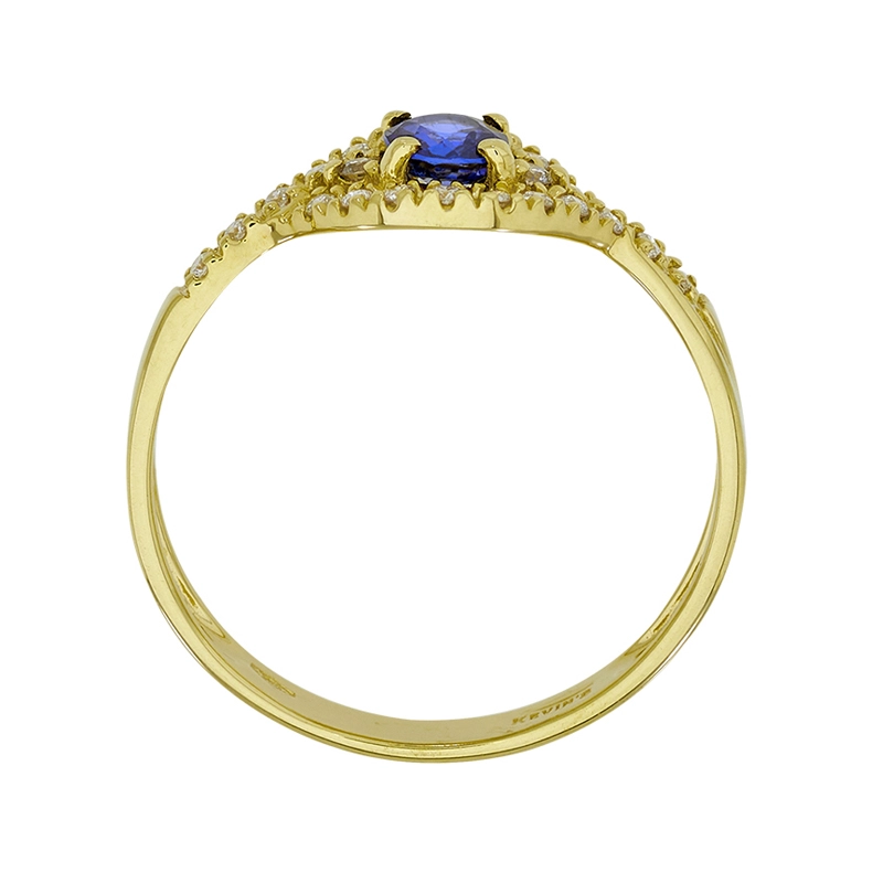 Anillo en oro amarillo de 18 Kilates, con zafiro central de 0.47 Ct y decoración en diamantes de 0.14 Ct