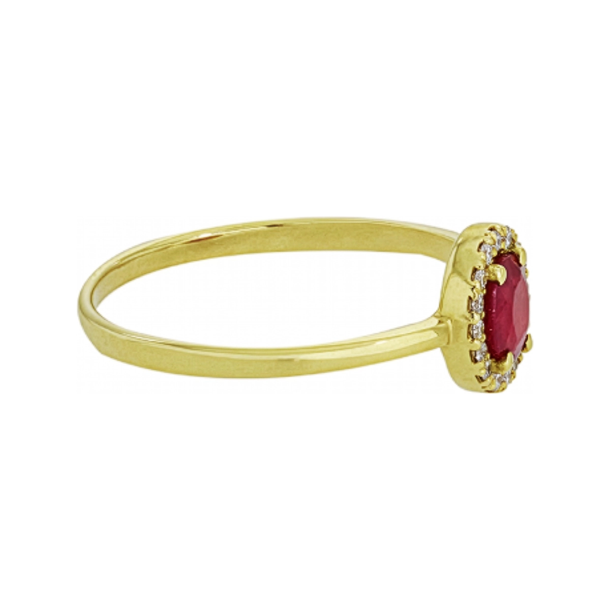 Anillo en oro amarillo de 18 Kilates, con rubí central de 0.32 Ct y decoración en diamantes de 0.12 Ct