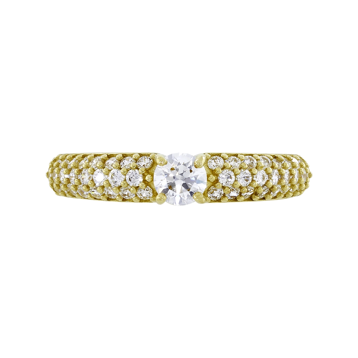 Anillo en oro amarillo de 18 Kilates, con zircón central y decoración en zircones