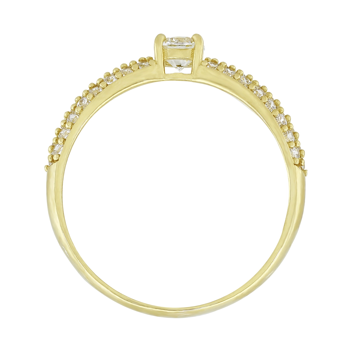 Anillo en oro amarillo de 18 Kilates, con zircón central y decoración en zircones