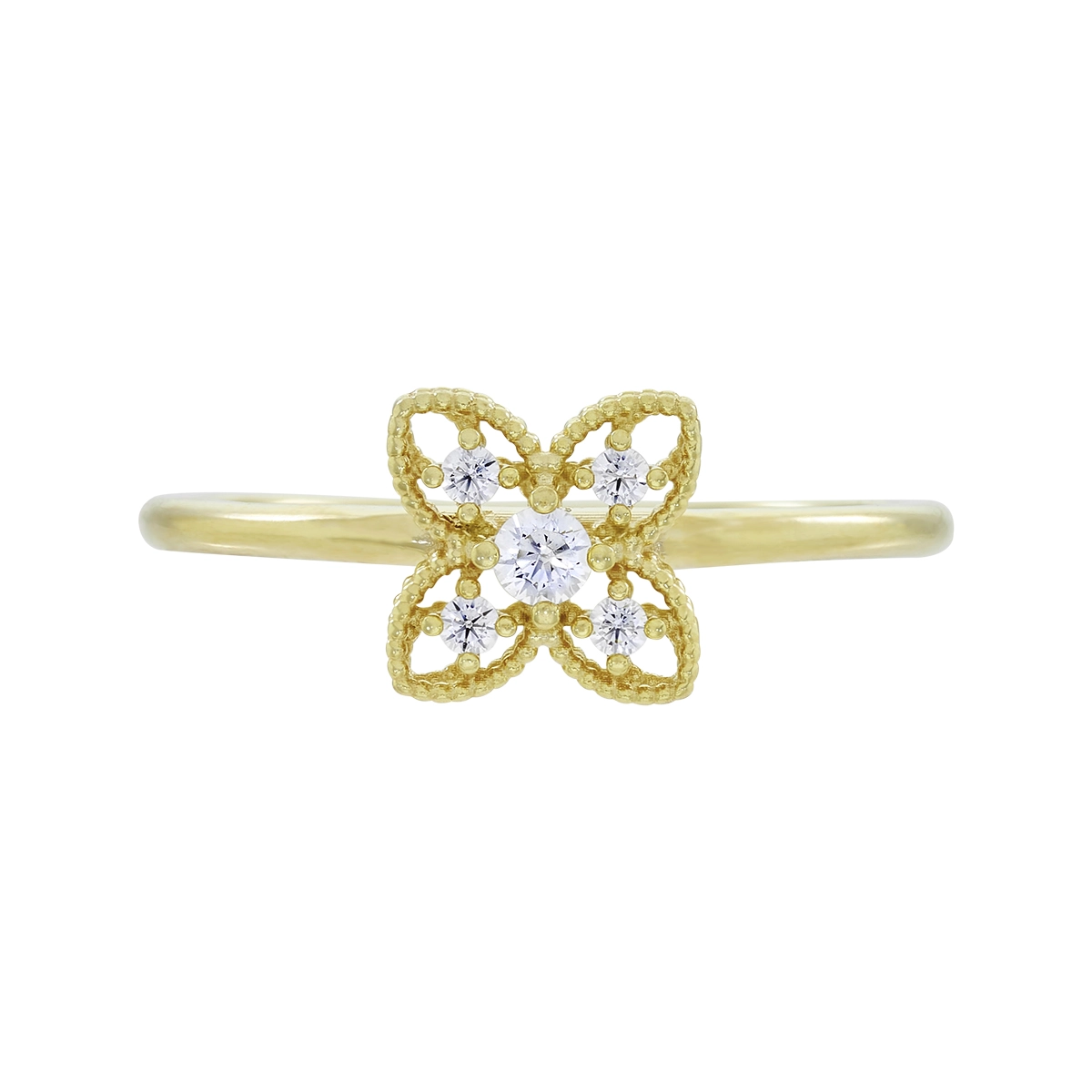 Anillo de flor en oro amarillo de 18 Kilates con visos, con zircones