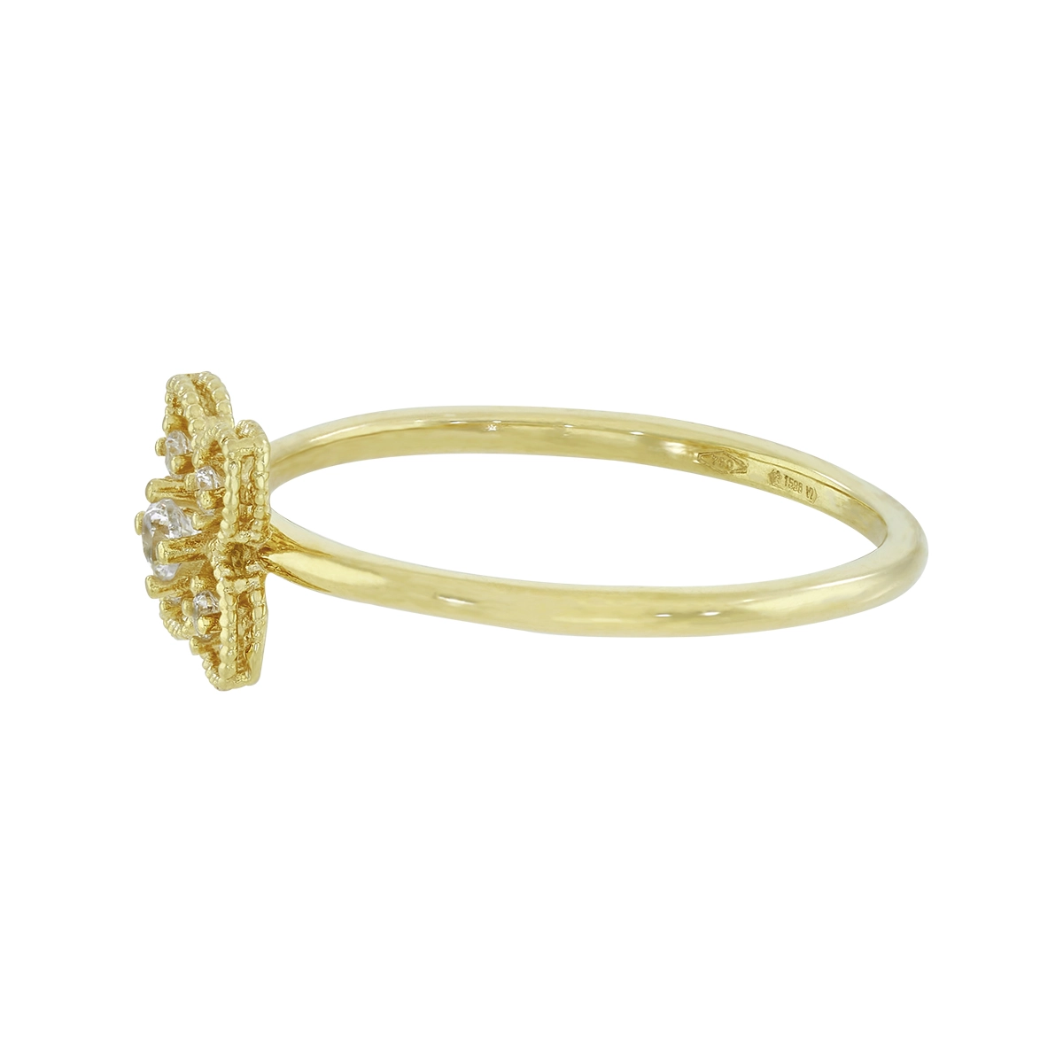 Anillo de flor en oro amarillo de 18 Kilates con visos, con zircones