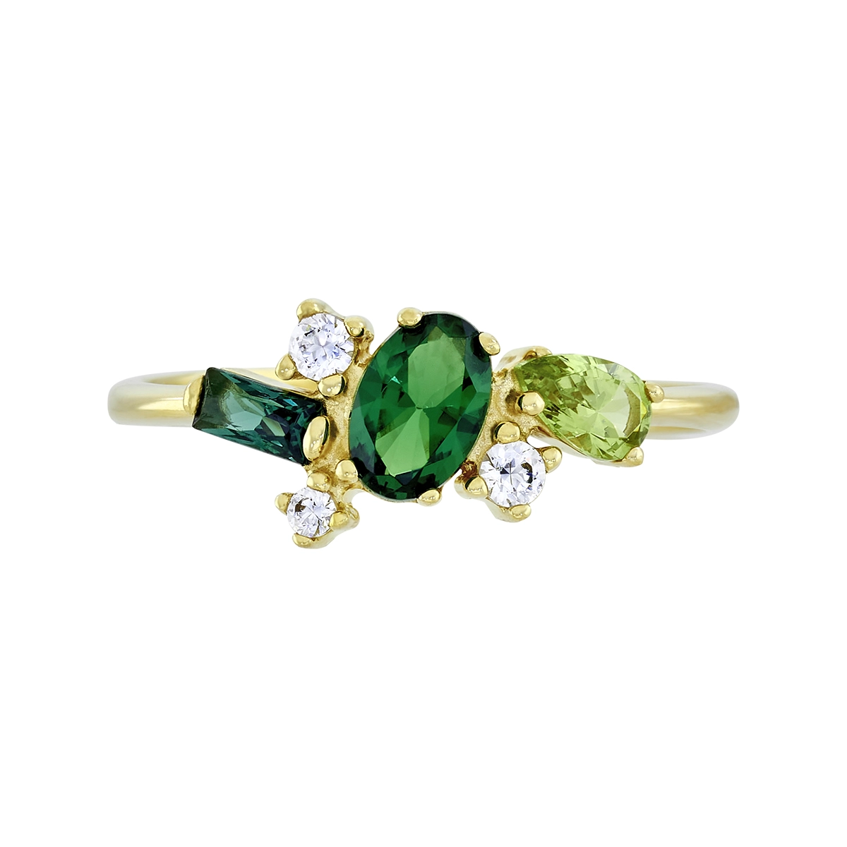 Anillo en oro amarillo de 18 Kilates, con zircón col central y decoración en zircones