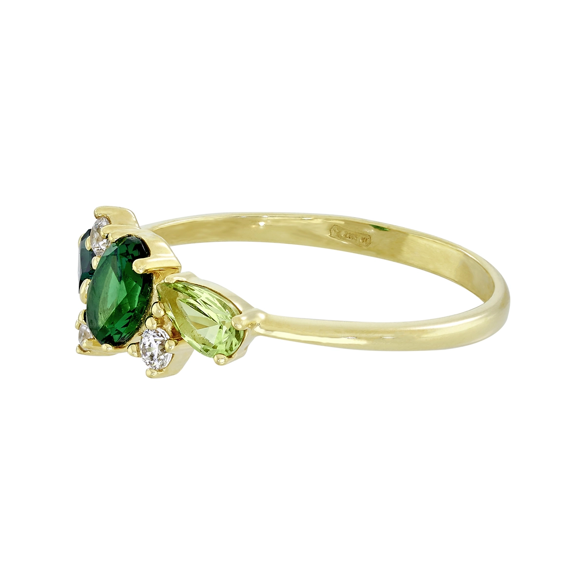 Anillo en oro amarillo de 18 Kilates, con zircón col central y decoración en zircones