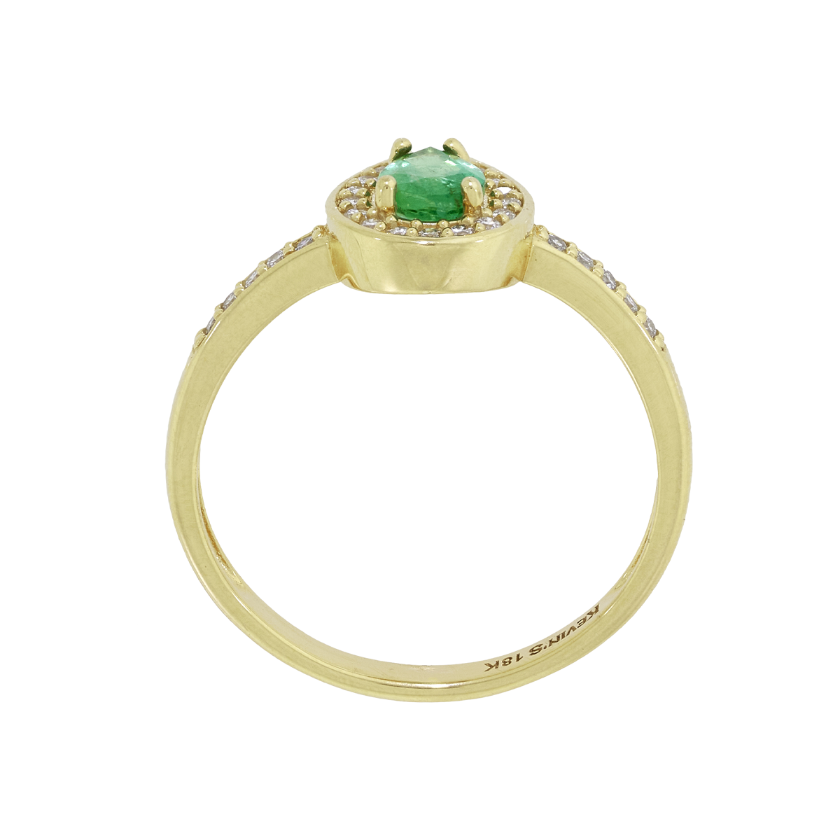Anillo en oro amarillo de 18 Kilates, con esmeralda central de 0.40 Ct y decoración en diamantes de 0.14 Ct