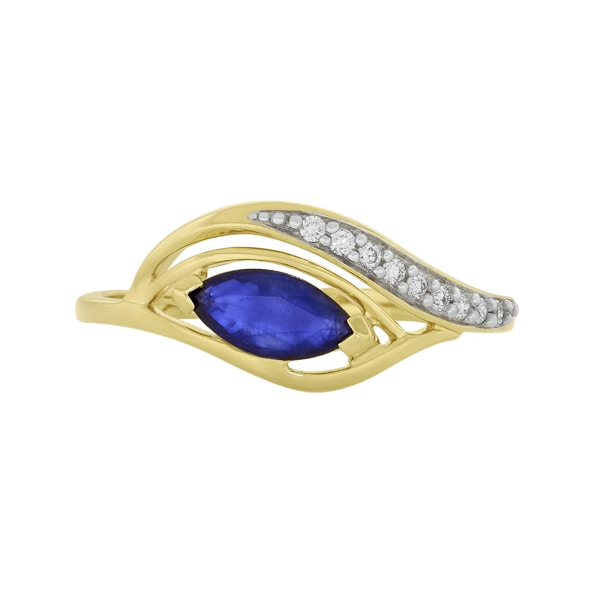 Anillo en oro amarillo de 18 Kilates, con zafiro central de 0.50 Ct y decoración en diamantes de 0.07 Ct