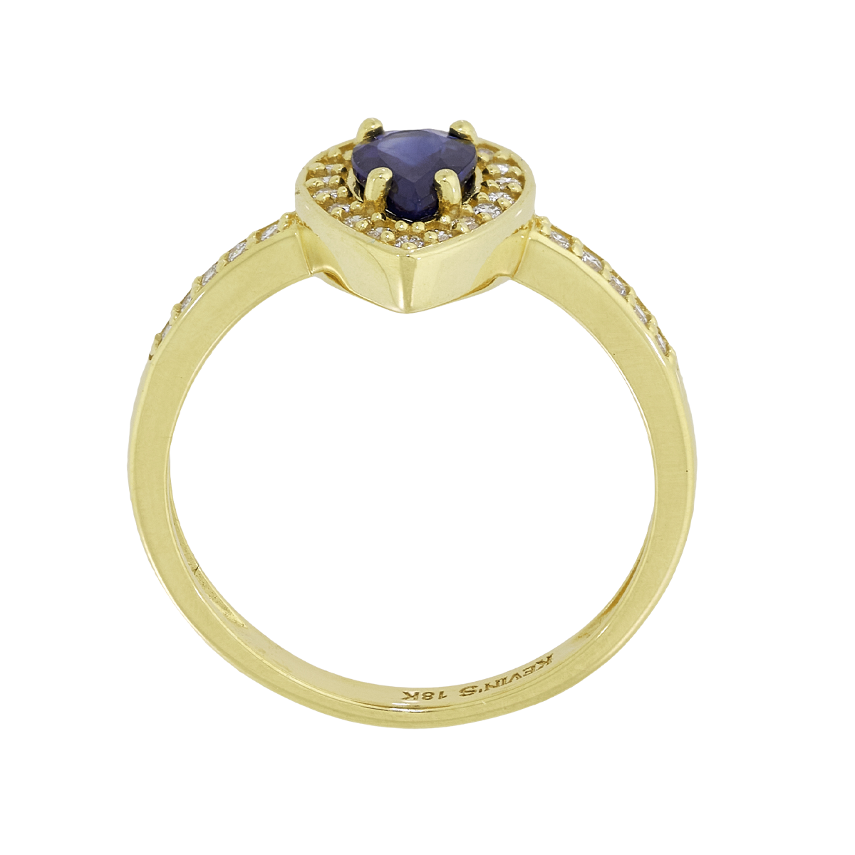 Anillo en oro amarillo de 18 Kilates, con zafiro central de 0.55 Ct y decoración en diamantes de 0.14 Ct