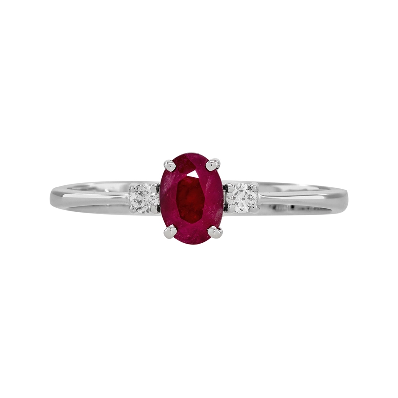Anillo en oro blanco de 18 Kilates, con rubí central de 0.55 Ct y decoración en diamantes de 0.06 Ct