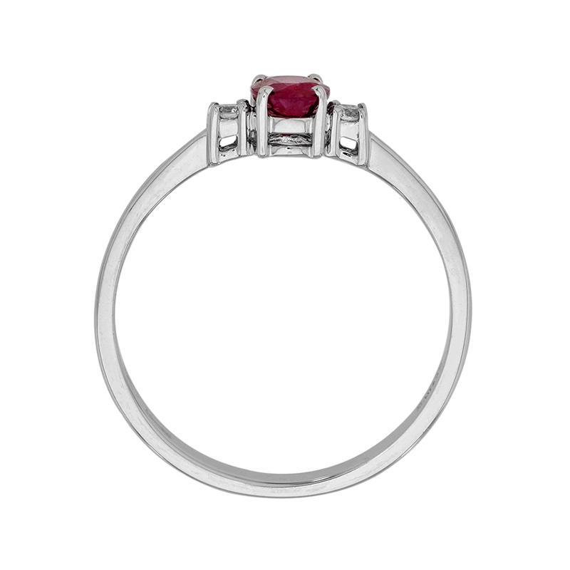 Anillo en oro blanco de 18 Kilates, con rubí central de 0.55 Ct y decoración en diamantes de 0.06 Ct