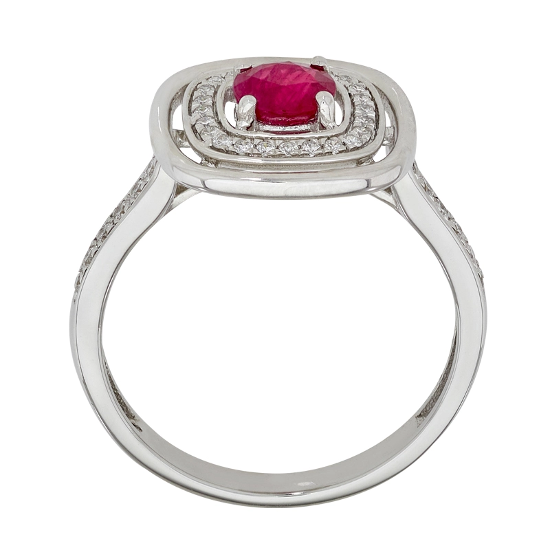 Anillo en oro blanco de 18 Kilates, con rubí central de 0.62 Ct y decoración en diamantes de 0.17 Ct