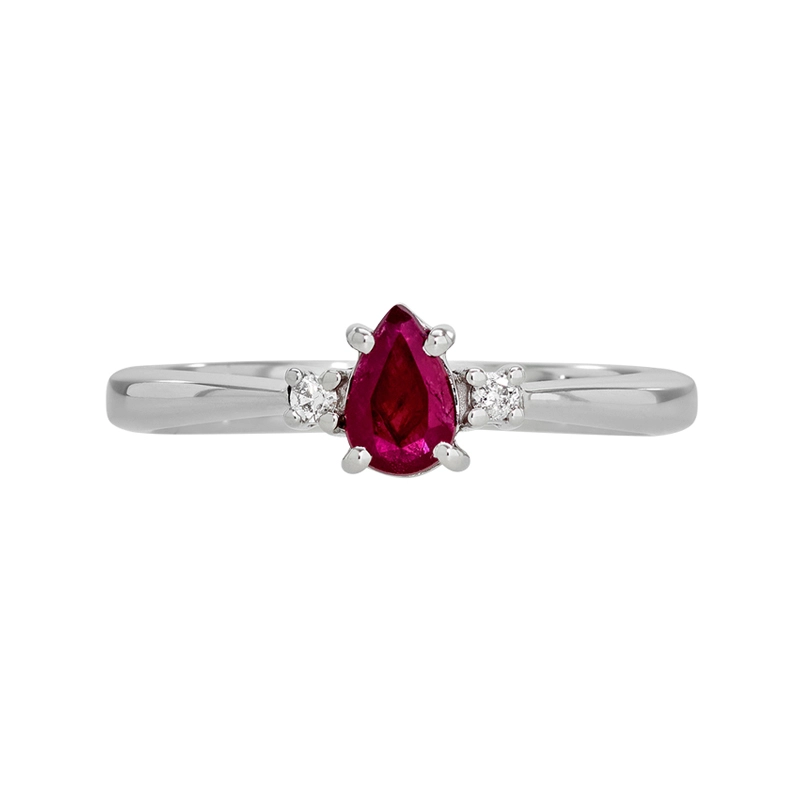 Anillo en oro blanco de 18 Kilates, con rubí central de 0.50 Ct y decoración en diamantes de 0.04 Ct