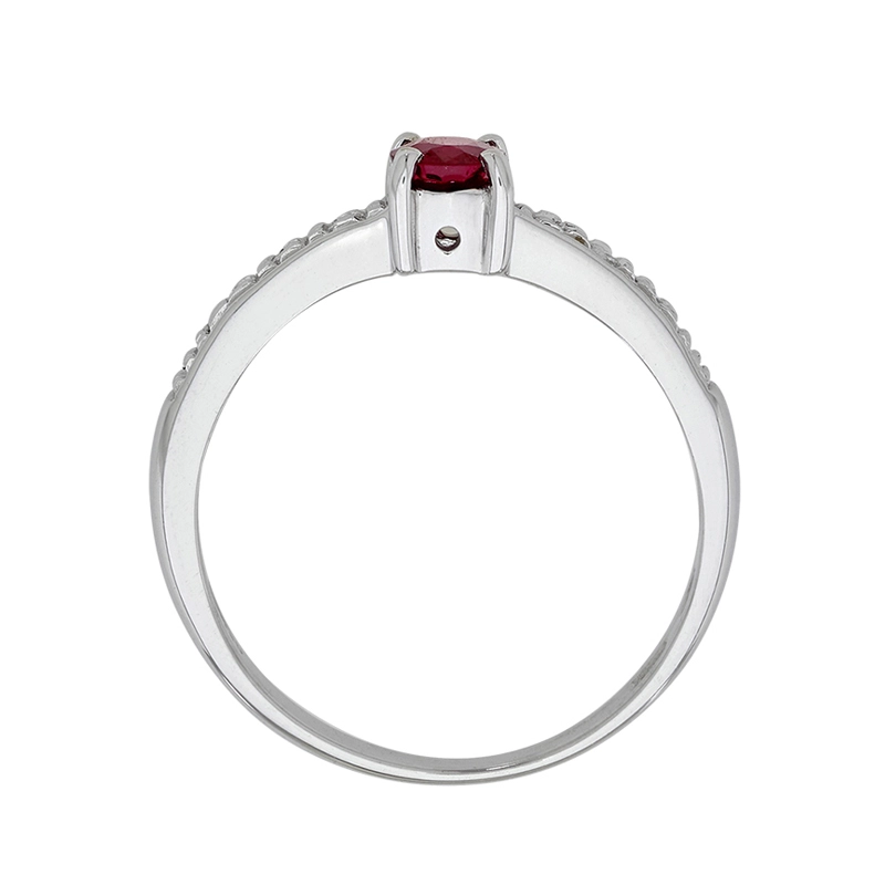 Anillo en oro blanco de 18 Kilates, con rubí central de 0.47 Ct y decoración en diamantes de 0.05 Ct