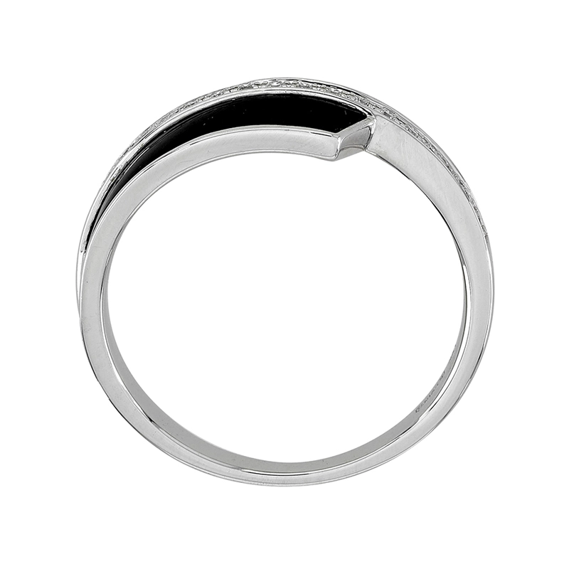 Anillo en oro blanco de 18 Kilates, con ónix central y decoración en diamantes de 0.16 Ct