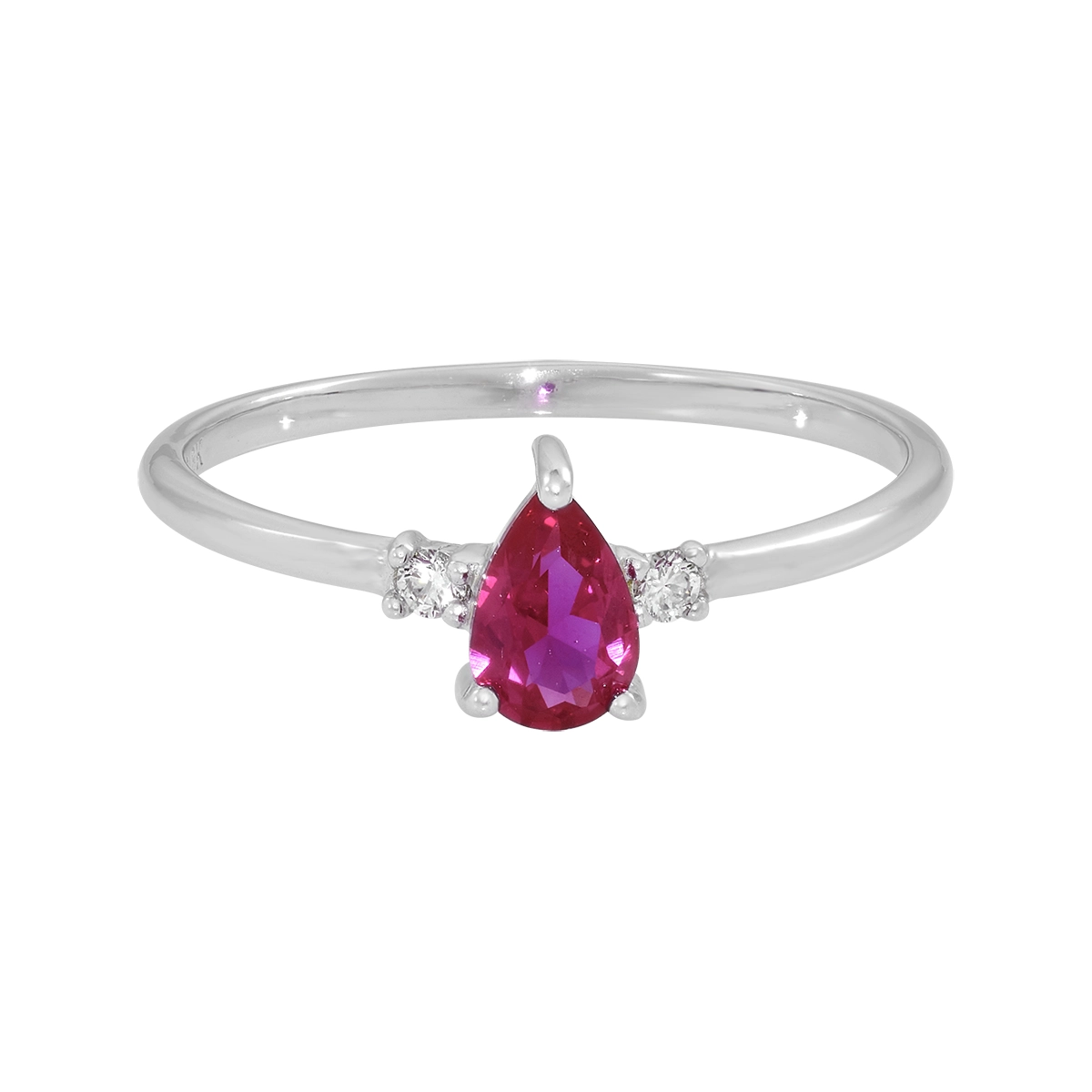 Anillo en oro blanco de 18 Kilates, con rubí sintético central de 0.45 Ct y decoración en diamantes de 0.04 Ct